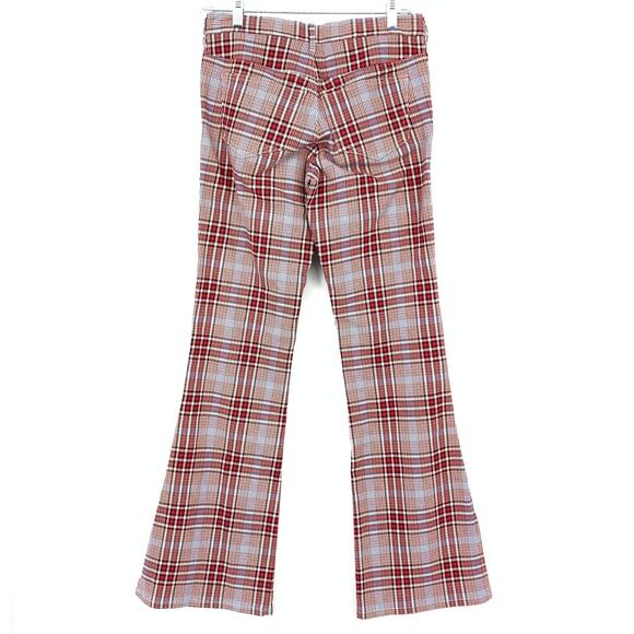 VTG Abercrombie & Fitch Y2K Flare Leg Low Rise Pants Womens Sz 0 Red Blue Plaid - Picture 2 of 5